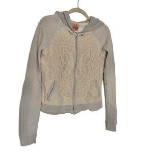 Free People Cream Lace Front Full Zipper Hoodie